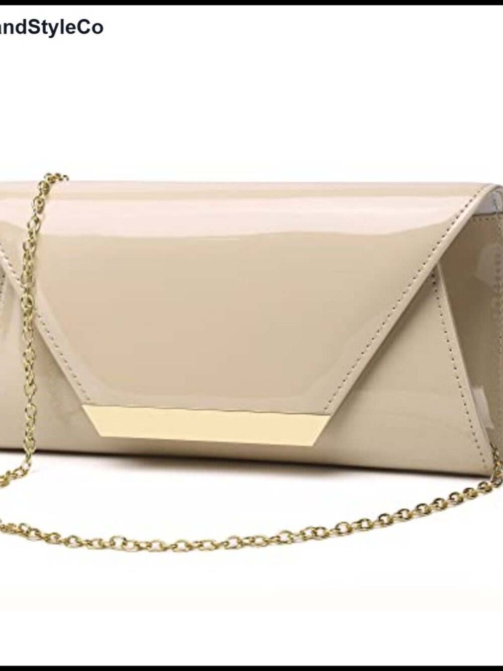 Patent Leather Clutch Envelope Evening Handbag with Gold Chain Strap